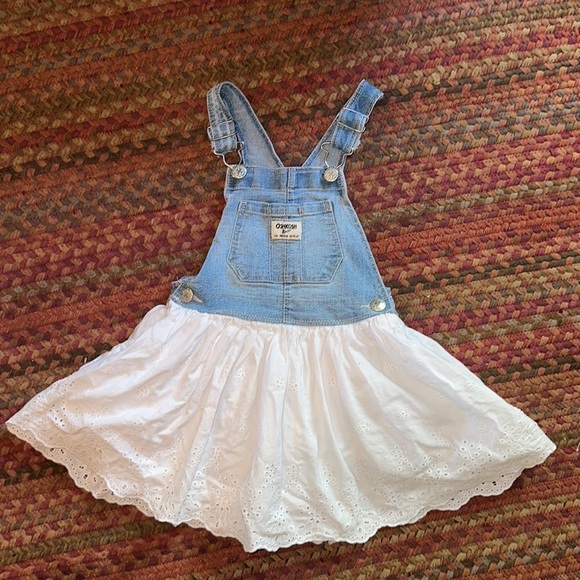 OSHKOSH BGOSH TODDLER OVERALL DENIM WHITE EYELET DRESS WESTERN COUNTRY COWGIRL - Picture 1 of 4